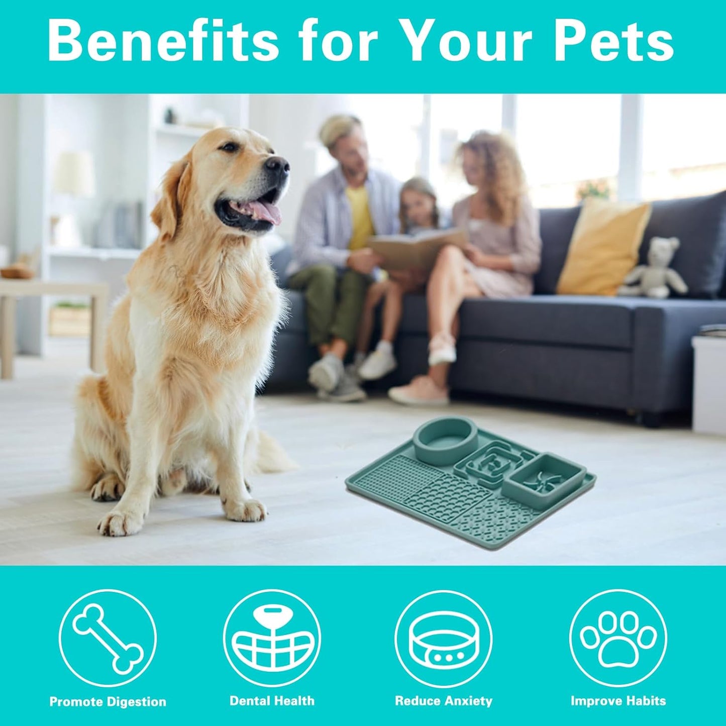 Lick Mat for Dogs, Dog Cat Licking Pad Mats for Butter Yogurt Peanut Frozen Food, Dog Slow Feeder Puzzle Bowl, Silicone Anti-Slip Pets Treats Feeding Mat for Large Dog/Puppy,(Green, 11.9"x7.9")