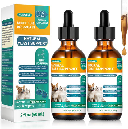 [2-Pack] Natural Yeast Drops for Cats & Dogs - Ear Care Support for Pets Relieves Ear Itching - Reduces Inflammatory Irritation - Soothes Skin Allergies & Itchiness Herbal Drops Supplement