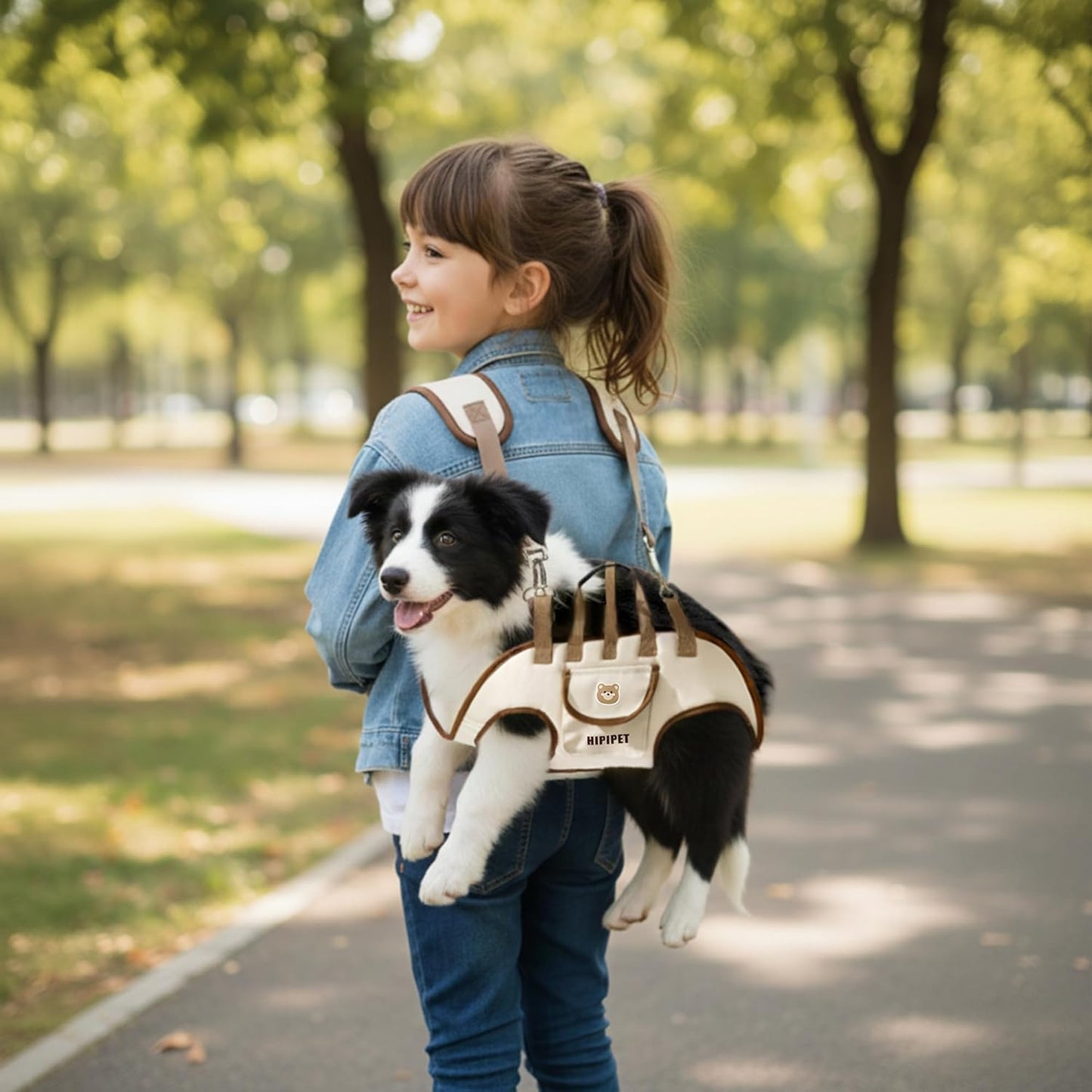 Dog Sling Backpack Carriers - Adjustable Pet Lift Harness Gear, Breathable Dogs Carrying Lifting with Traction Leash Shoulder Straps and Treat Bag for Walking Hiking Travel (M, 8-13lbs)