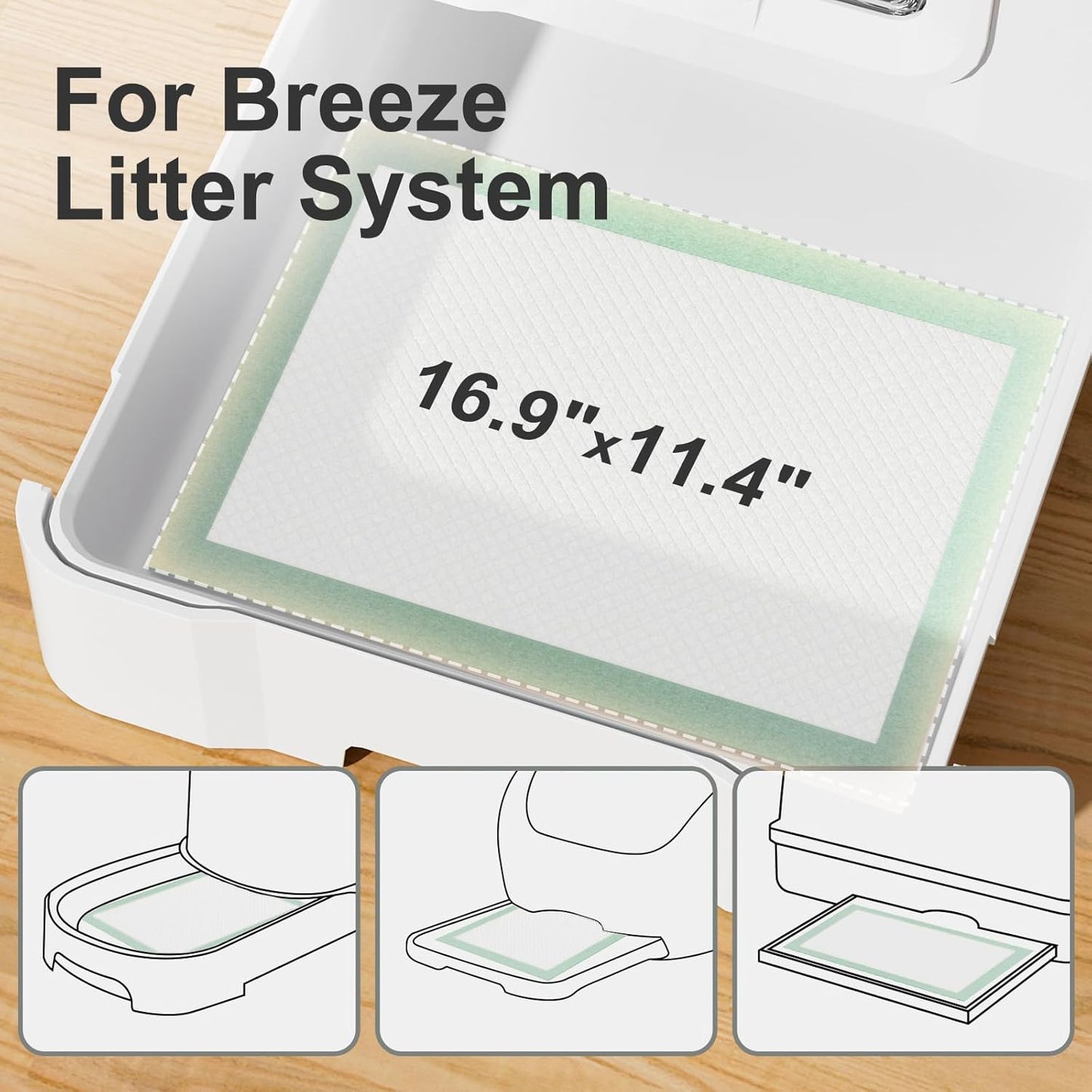 Gardner Pet Cat Pads Refill 30Counts, Extra Strength Odor Control Cat Pee Pads with Floral Fragrance for Breeze Litter System, 16.9"x11.4" Heavy-Duty Absorption for Multi-Cats