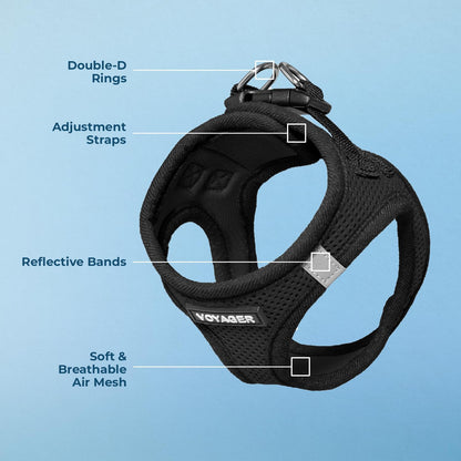 Best Pet Supplies - All Weather Mesh/Plush, Reflective, No Pull Harness for Small, Medium Dogs, Cats - Secure with Hook & Loop Fastener, Buckle, Double D-Rings - Black/Black Trim, XL