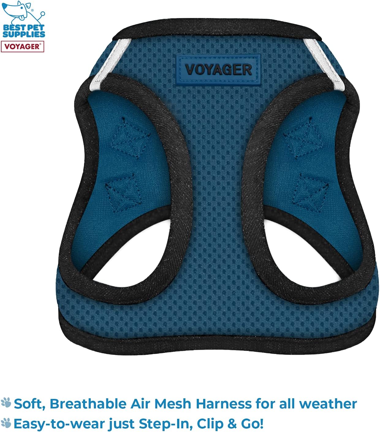 Voyager Step-in Air All Weather Mesh Harness and Reflective Dog 5 ft Leash Combo with Neoprene Handle, for Small, Medium and Large Breed Puppies by Best Pet Supplies - Blue/Black Trim, XXX-Small
