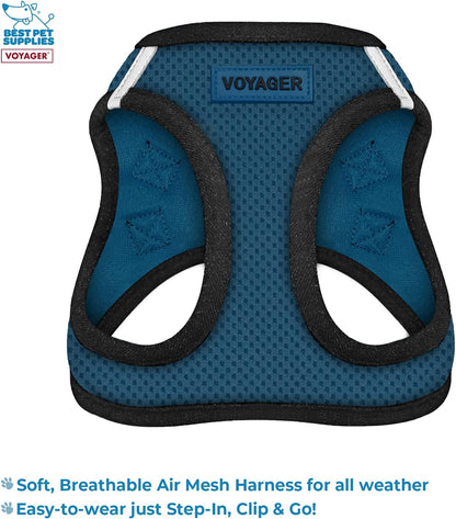 Voyager Step-in Air All Weather Mesh Harness and Reflective Dog 5 ft Leash Combo with Neoprene Handle, for Small, Medium and Large Breed Puppies by Best Pet Supplies - Blue/Black Trim, XXX-Small