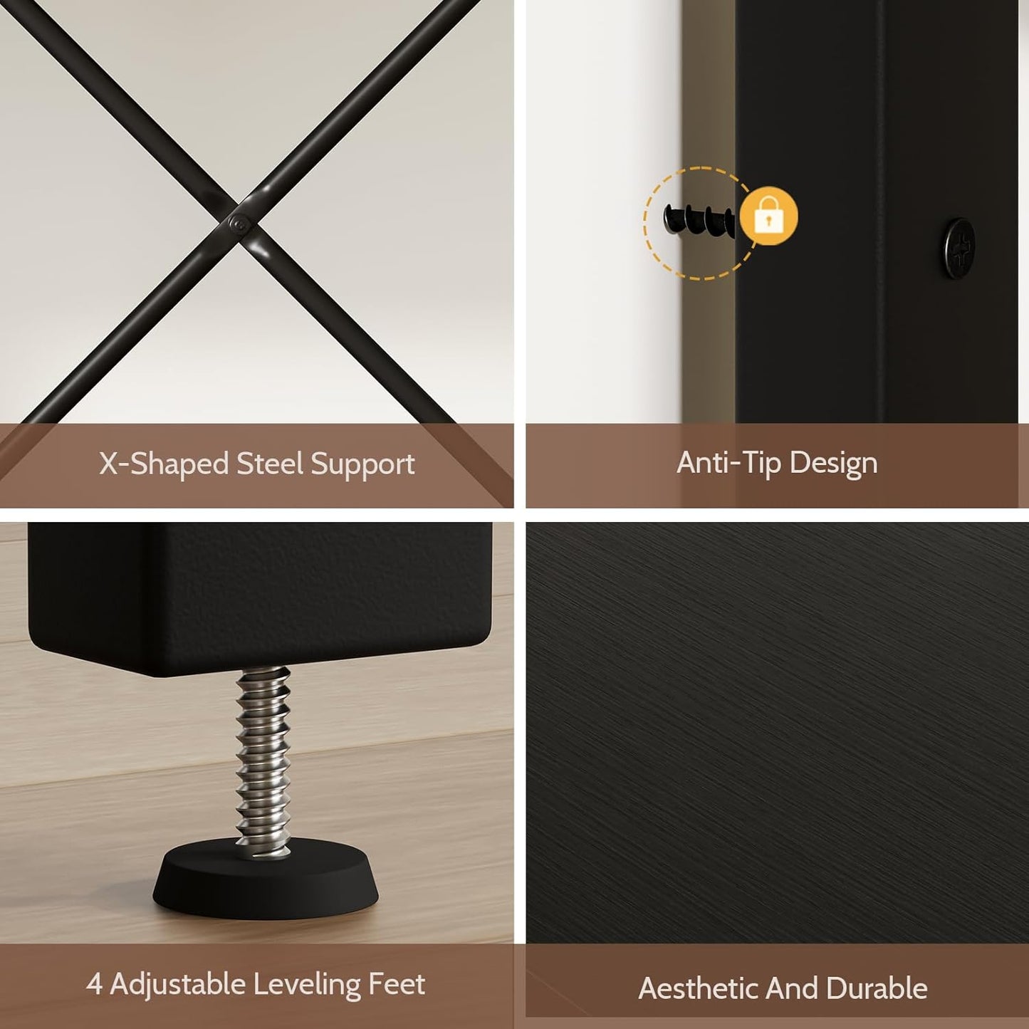 40-50 Gallon Fish Tank Stand with Power Outlet, Aquarium Stand with 3-Tier Adjustable Storage Shelves, Fish Stand with Storage Drawers, 36.6"*18.9" Tabletop (Black)