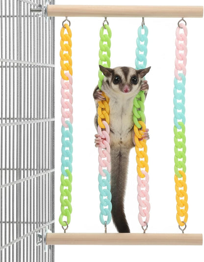 Colorful Sugar Glider Toys and Cage Accessories Natural Wood with Sturdy, Chains Hanging Sugar Glider and Rat Cage Accessories Enrichment Toys for Small Animals and Parrots