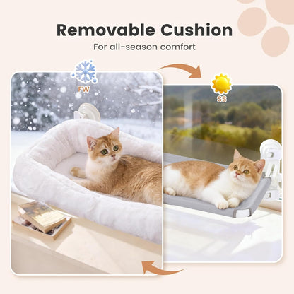 Gardner Pet Cat Window Perch for Large Cats with 4 Suction Cups, 2 in 1 Cat Hammock with Detchable Cushion for 55Lbs Load (White)