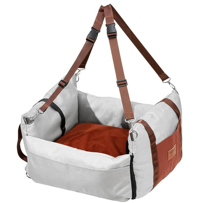 VEVOR Dog Car Seat, Waterproof Dog Booster Seat for Car with Side Handles and a Storage Pocket, Clip-On Safety Leash and PP Cotton Filling, Vehicle Bed for Small Dogs up to 25lbs, Gray