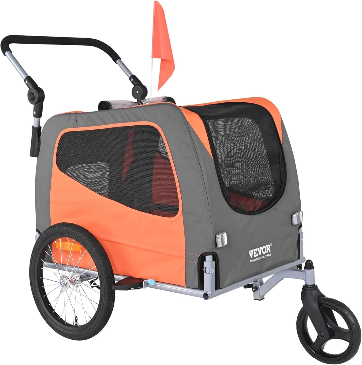 VEVOR Dog Bike Trailer, Supports up to 66/88/100 lbs, 2-in-1 Pet Stroller Cart Bicycle Carrier, Easy Folding Cart Frame with Quick Release Wheels, Universal Bicycle Coupler, Reflectors, Flag