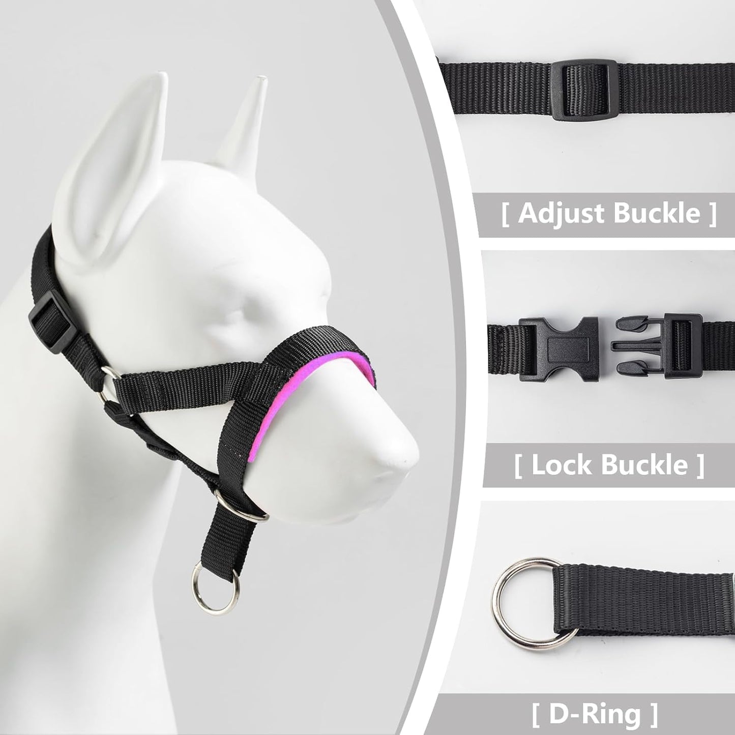 Dog Head Collar with Soft Fabric, Dog Head Harness for Dog to Stop Pulling with Adjustable Loop(M,Pink)