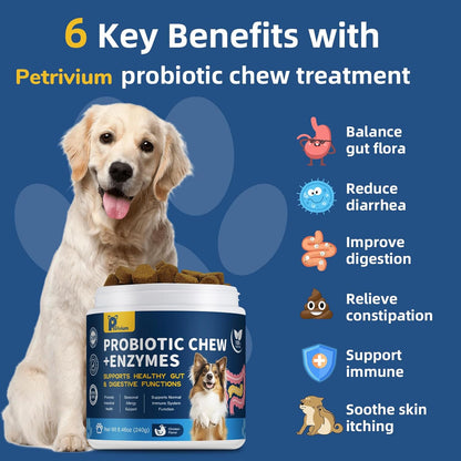 Probiotics for Dogs with Enzymes & Fiber Blend Supports Gut Health, Yeast Balance, Allergies, Itchy Skin, Boost Immune - Natural Probiotic Supplement for Digestive, Diarrhea, Gas, Constipation,120Ct