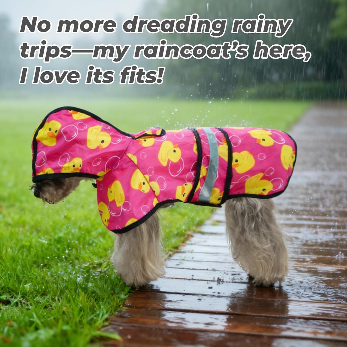 KOOLTAIL Dog Raincoat Hooded Slicker Poncho with Leash Hole, Dog Raincoat for Small Medium Dogs,Waterproof Plush Fleece Lining Pet Rain Jacket with Reflective Adjustable Strip Puppy Rainwear Pink S