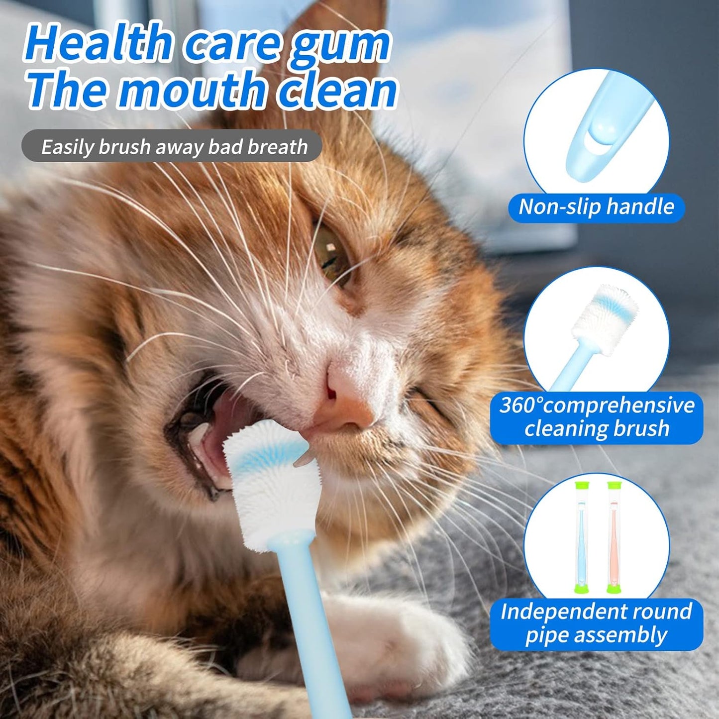 Pet Cat Dog Toothbrush and Toothpaste Brushing Kit,Vanilla Flavor Toothpaste & 2 pcs 360 Toothbrush Teeth Cleaning & Fresh Breath Dental Care Best for Bad Breath by Removing Plaque