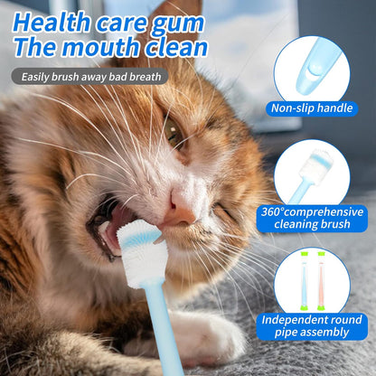 Pet Cat Dog Toothbrush and Toothpaste Brushing Kit,Vanilla Flavor Toothpaste & 2 pcs 360 Toothbrush Teeth Cleaning & Fresh Breath Dental Care Best for Bad Breath by Removing Plaque