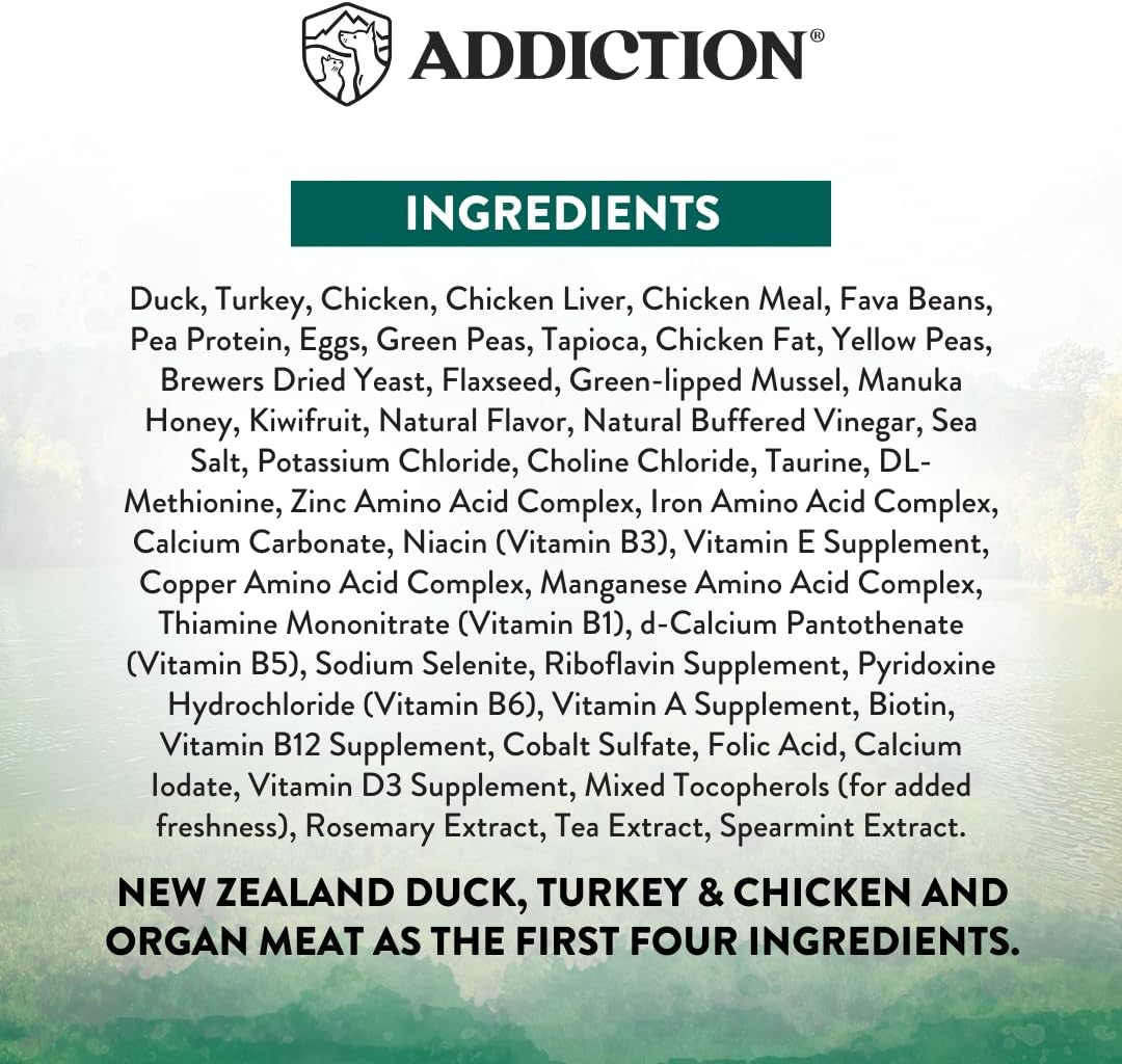 Addiction Wild Islands Island Birds - New Zealand Duck, Turkey, & Chicken - Whole Prety Diet with Organ Meats - High-Protein - Grain-Free Dry Dog Food for All Life Stages - 20lbs