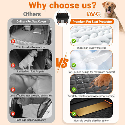 Dog Seat Cover for Back Seat, Hard Bottom Back Seat Extender Holds 500 lbs, Waterproof & Nonslip Car Hammock for Large Pets, Comfortable Travel Seat Protector for SUV and Sedan