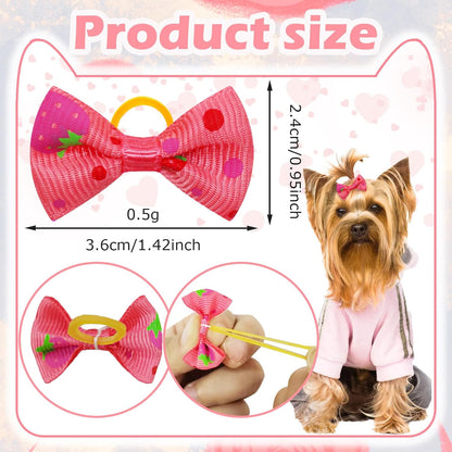100PCS Cute Puppy Dog Small Bowknot Hair Bows,Yorkie Doggie Bows with Rubber Band Pet Grooming Bows Dog Hair Costume Accessories for Small Dog