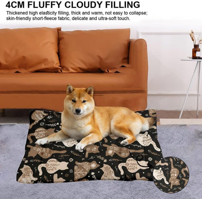 Cat Silhouette Floral Non Slip Dog Bed Dog Cage Mats Pad for Crate Crate Pillow Washable Non-Slip Pillow for Cages Beds Small Furniture Mat Pet Cushions Indoor Outdoor 36X24 Inch