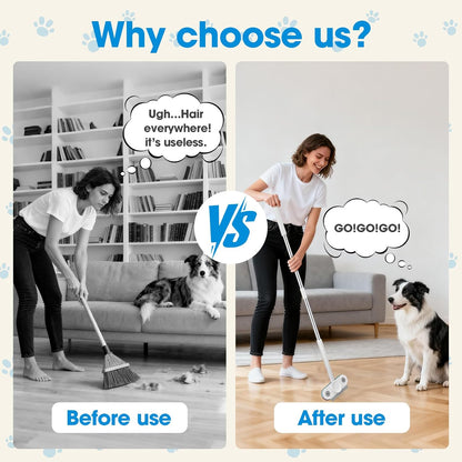 Multi-Functional Pet Hair Remover with Extended Handle, 25° Angle Design & Dual-Directional Bristles - Wet Dry Tool to Uproot Stubborn Hair & Clean Carpet, Furniture, Car for Dogs & Cats