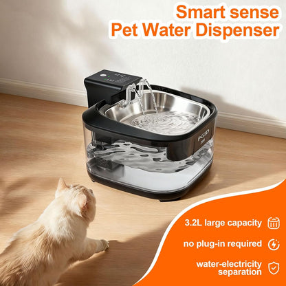 FGID Wireless Cat Water Fountain 5000mah Battery Operated+7L Automatic Cat Feeder with Camera for Two Cats App Control