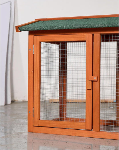 Large Wooden Rabbit Hutch Wood Green Fir Wood Construction Outdoor Lawn, Porch Weather-Resistant Design
