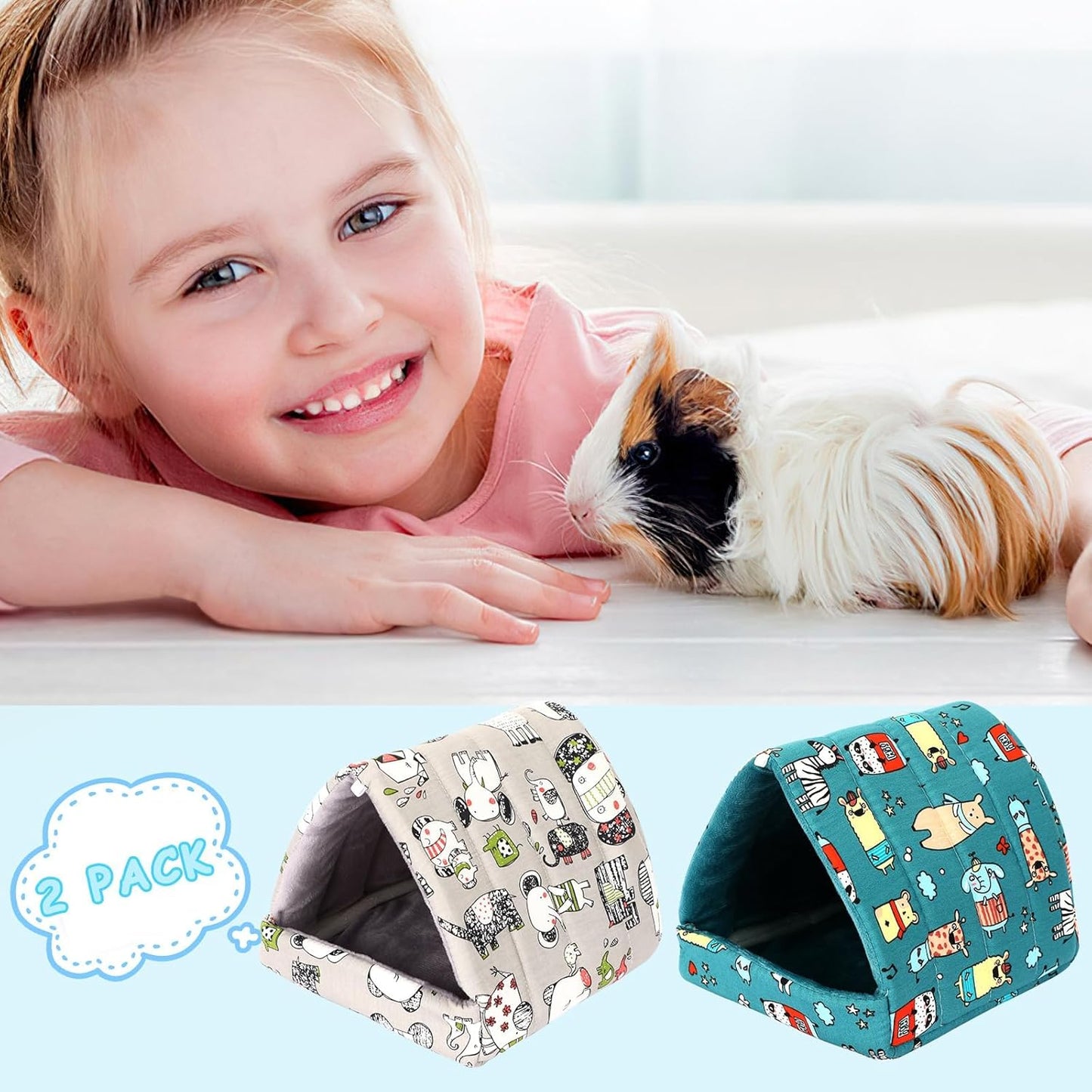 UPINS 2 Pack Guinea Pig Hideout,Guinea Pig Bed Washable Small Animal House Cage Accessories for Mouse Chinchillas Hamsters Hedgehogs Ferrets Bearded Dragons and Rats