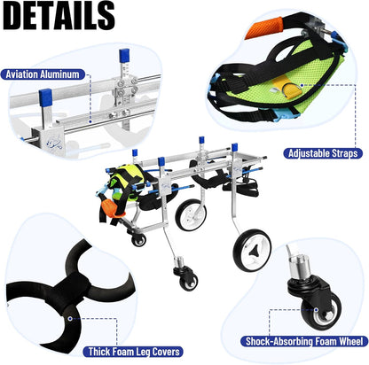 Four-Wheeled Adjustable Dog Wheelchair, Lightweight Mobility Bicycle Trailer for Disabled Pets, Easy to Assemble, Supports Walking and Exercise
