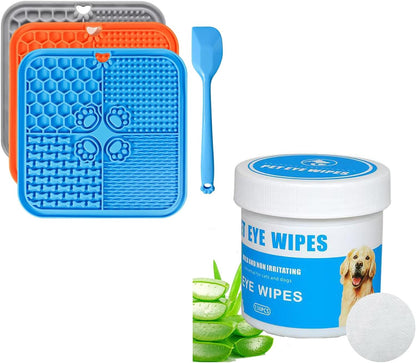 Lick Mat for Dogs, Dog Lick Mat with Suction Cups and Pet Eye Wipes for Dogs, Natural Dog Wipes for Paws and Butt
