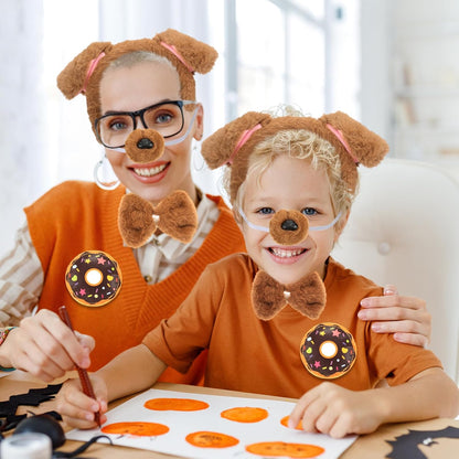 Halloween Costume Set Ears Headband Tail and Brooch Animal Theme Dress up for Adults Party Accessories