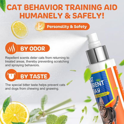 Cat Deterrent Spray for Indoor and Outdoor, Cat Scratch Deterrent for Furniture Protection, Cats Behavior Training Aid, with Natural Ingredients