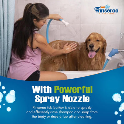 Rinseroo Slip-On Bathtub Faucet Sprayer Attachment. Ultra-Flex Dog Shower Adapter Portable With Pet Showerhead. Attach to Tub Spout 5 Foot Hose. No Install for Speedy Washing