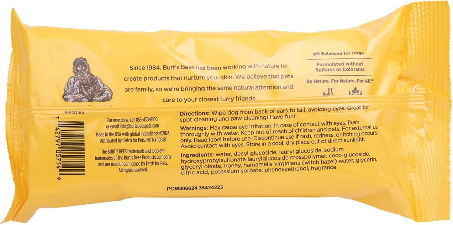 Burt's Bees for Pets Deodorizing Wipes with Witch Hazel, 95% Natural Origin Formulas, Odor Control Dog Wipes - Gentle Dog Deodorizing Wipes, Lemongrass and Sage Fragrance 50ct