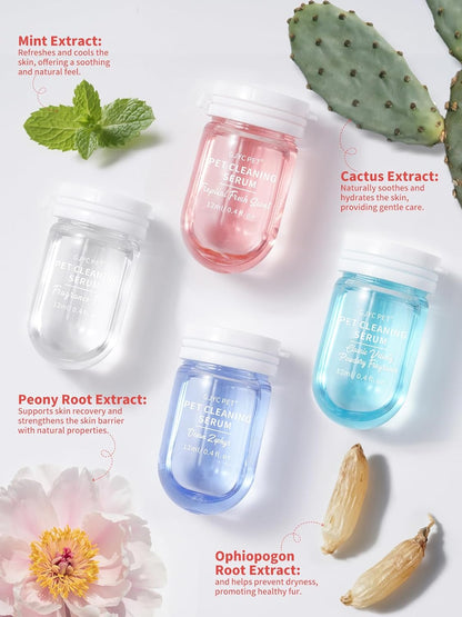 Waterless Dog & Cat/Kitten Shampoo – Odor Control, Safe to Lick, Plant-Based, No Bath Needed – Stain Remover – 8 x 0.41 fl oz (12ml) Travel Tubes – 4 Calming Scents – Ideal for Sensitive Pets