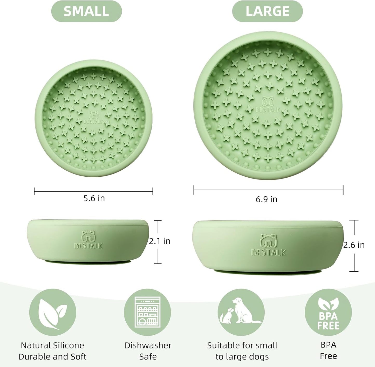 Dog Lick Bowl, Bestalk Anxiety Relief Lick Mat for Dogs, Non-Slip Freeze Licking Bowl Enrichment Puzzle Feeder for Distraction, BPA Free Silicone, Dishwasher Safe (Green,S)