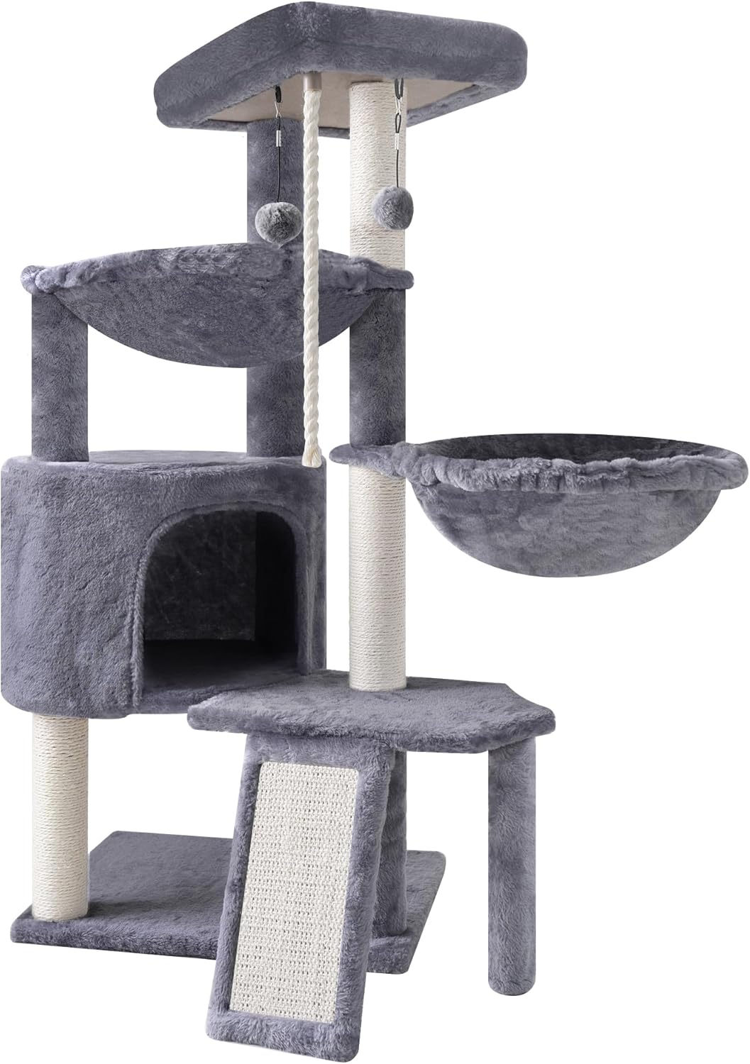 Xin Three Layer Cat Tree with Cat Condo and Two Hammocks,Grey
