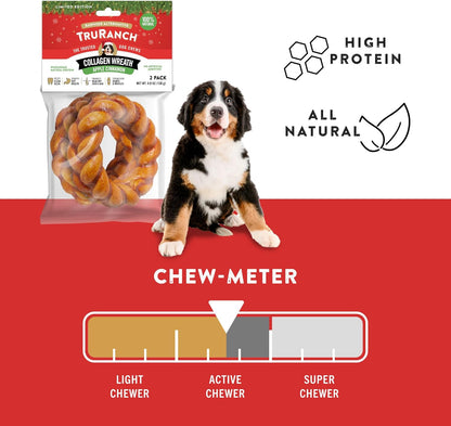 TRURANCH Apple Cinnamon Collagen Wreath Treat, 1 Bag, 2 Count, Limited Edition Holiday Stocking Stuffer, All-Natural Hydrolyzed Collagen, Rawhide Free, 50% Protein, Healthy Limited Ingredient Chew