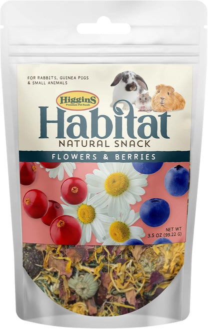 Higgins Habitat Natural Snack Small Animal Treat Bundle Habitat Natural Snack Rabbit Treat Apples/Bananas, Carrots/Peas/Greens & Flowers/Berries. 3.5oz Bags. Rabbits, Guinea Pigs, Hamsters