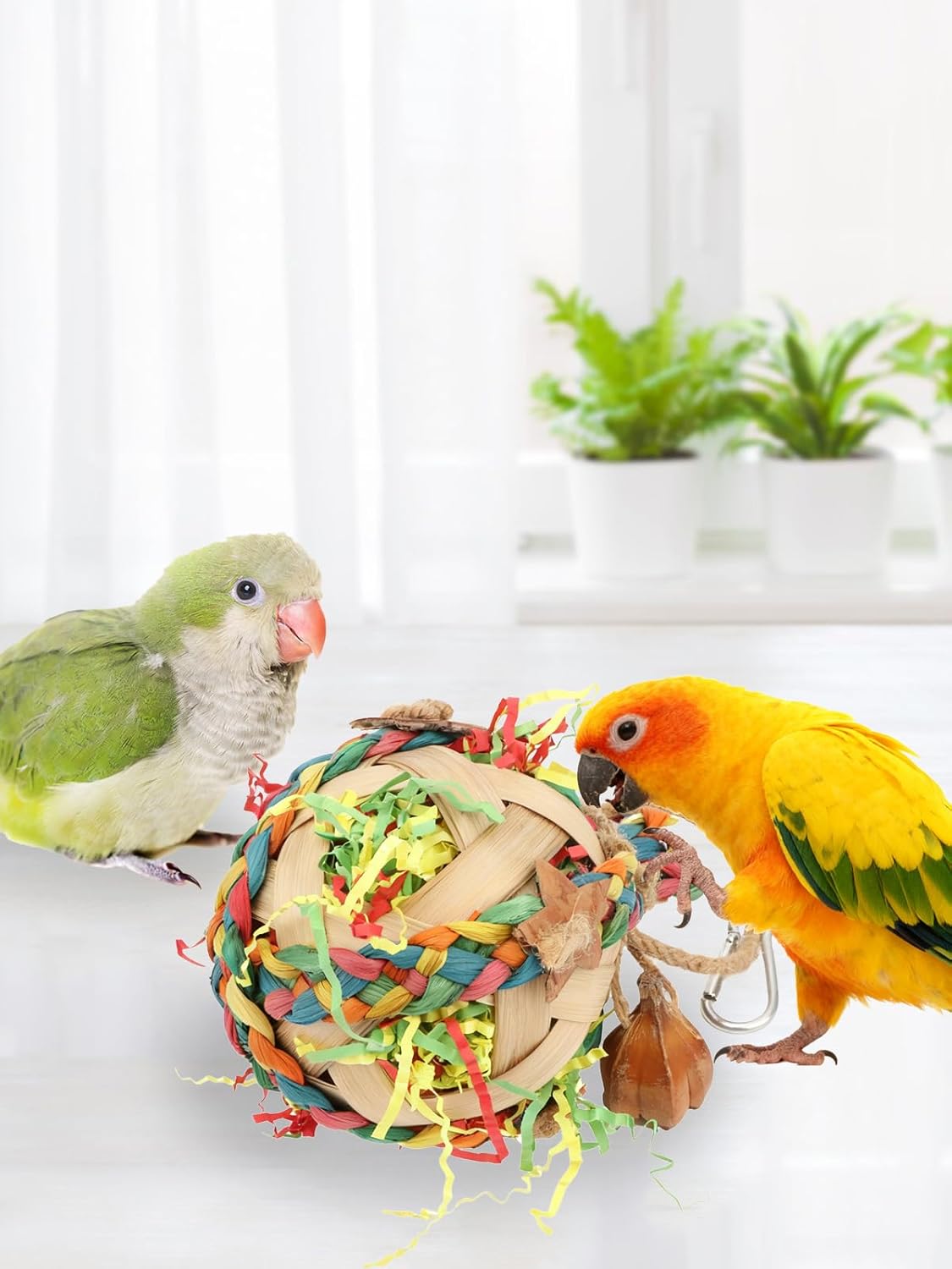 Wontee Bird Toys Colorful Shredding Crinkles Foraging Toys Natural Dried Fruits Chew for Cockatiels Conures Parakeets Budgies Senegal (1 Pack)