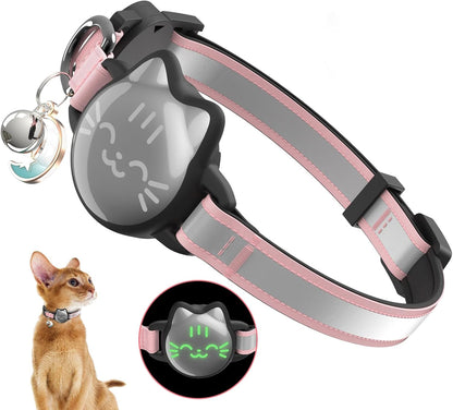 Cat Collar with Airtag Holder, Breakaway Cat Airtag Collar with Reflective Strap, Lightweight Kitten Collar for Apple Air tag, Hidden GPS Tracker Holder for Boy Girl Cats, Kittens, Puppies (9-13")