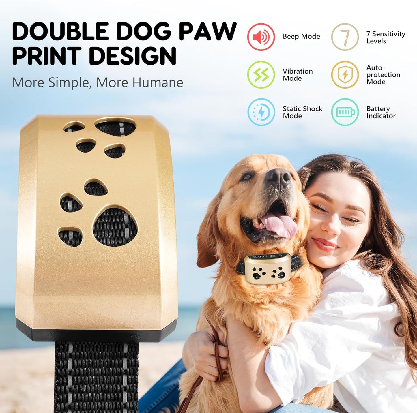 Dog Bark Collar, Svtrat Smart Bark Collar for Small Medium Large Dogs Anti Bark Collars with 4 Training Modes and 7 Level Sensitivity, Barking Collar