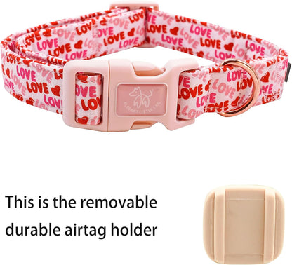 Elegant little tail Airtag Dog Collar, Valentine's Dog Collar Pet with Airtag Holder Heart Pet Collar Dog Girl Boy Puppy Collar Adjustable Dog Collars for Medium Dogs