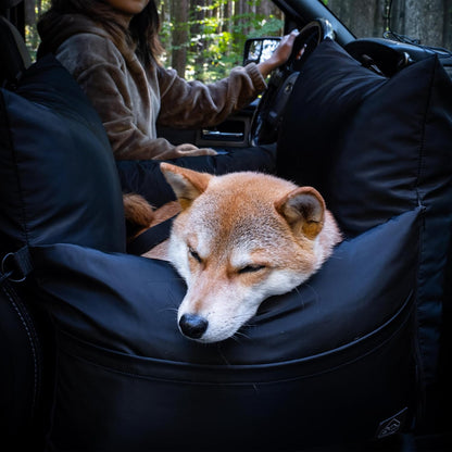 4 Cats & Dogs Marco Travel Pet Bed – Dog Car Seat for Small & Medium Dogs, Waterproof, Faux Fur Cushion, Safety Belt, Washable Cover, Storage Pockets, Booster Seat (Army, Single Seater 18.5" x 21")