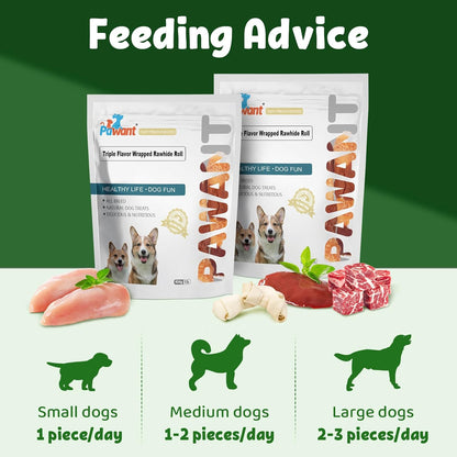 Dog Treats Triple Flavor Rolls - Chicken Liver, Beef, Chicken Wrapped Rawhide Rolls for Medium and Large Dogs Training Snacks 454g