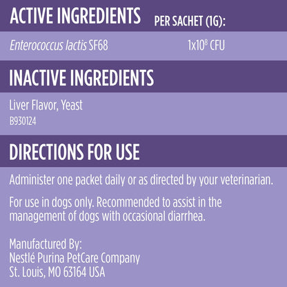 Purina Pro Plan Veterinary Supplements FortiFlora Canine Probiotics for Dogs, Helps Digestive Gut Health and Diarrhea - 30 ct. Box