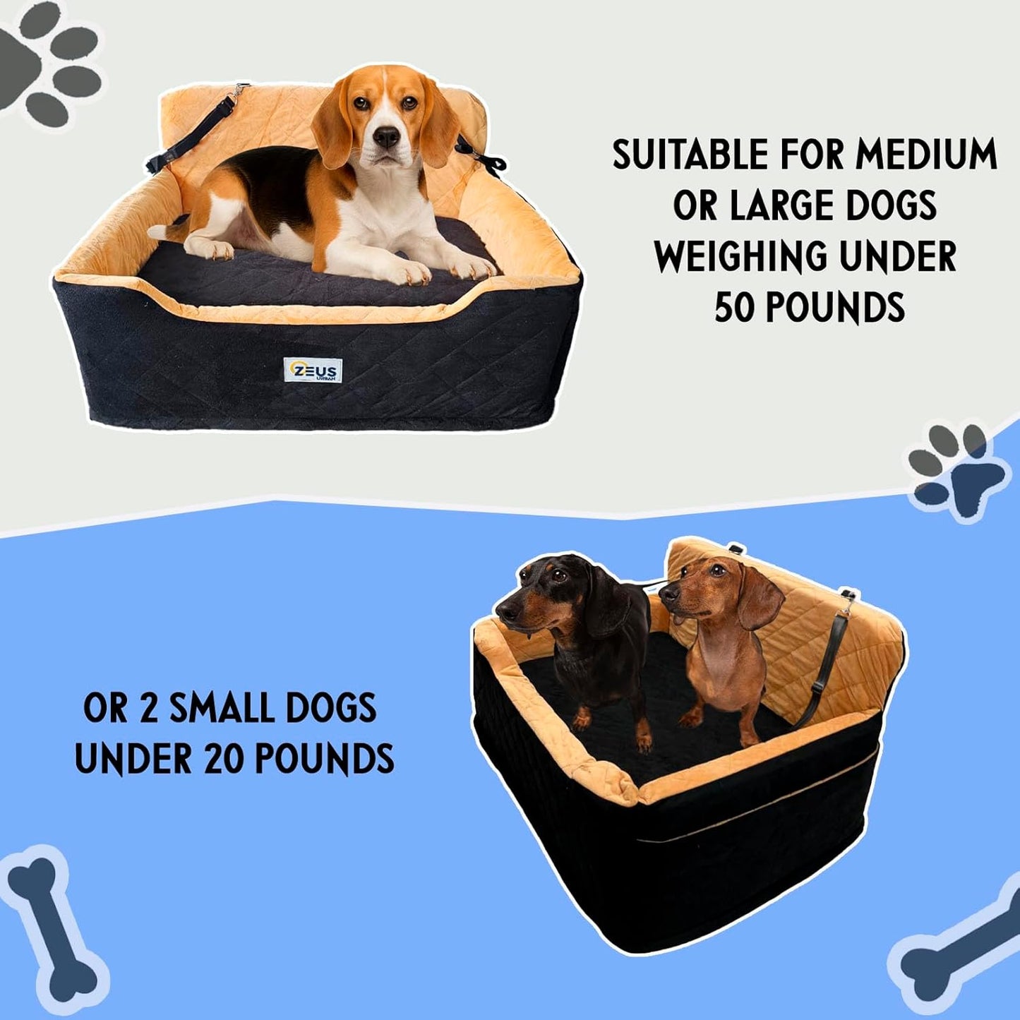 Large Dog Car Seat – Booster Seat Bed for Pets up to 55 lbs, Black, Travel Safety | Fits 2 Small Dogs Pets| Washable Cover & Thick Cushion | Rear Seat or SUV