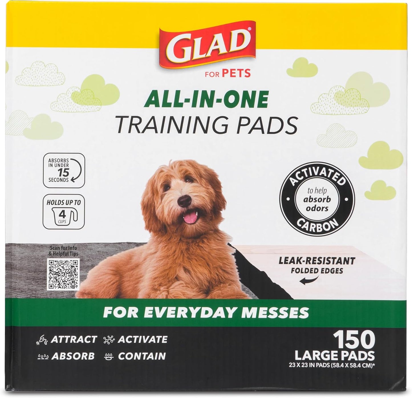 Glad for Pets Black Charcoal Puppy Pads - Super Absorbent Disposable Dog Pee Pads, Potty Training Pads, and Pet Supplies - Dog Pee Pads for Crate Training and Indoor Use 23" x 23" - 150 Count