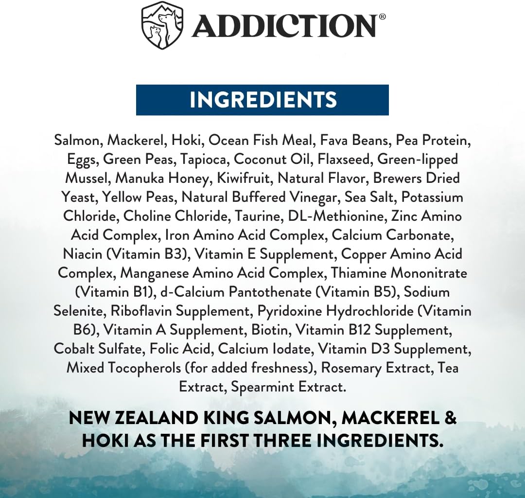 Addiction Wild Islands Pacific Catch - NZ King Salmon, Mackerel & Hoki - Whole Prey Diet with Omega-3 Rich Fish - High-Protein Grain-Free Dry Dog Food for All Life Stages - 20lbs