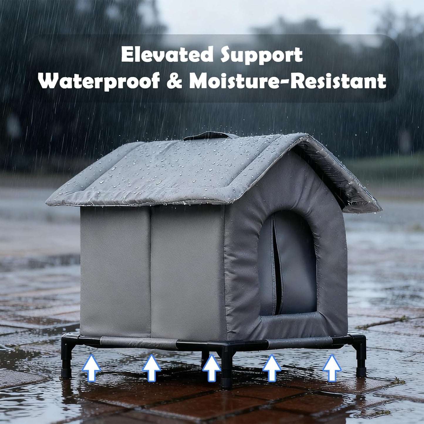 Cat Houses for Outdoor Cats,Self-Warming Cat Bed Outdoor Cat Feeding Satation,Insulated Outside Cat Houses Weatherproof for Stray Cats,Warm Elevated Feral Cats Shelter for Winter (Grey)