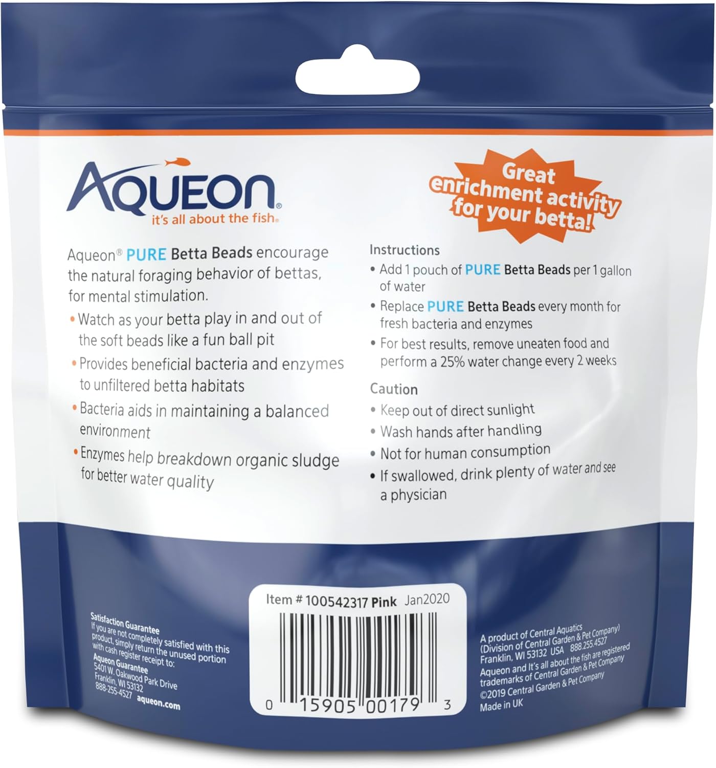Aqueon Pure Betta Beads, Water Care for Unfiltered Aquariums, Maintains Clear Water and Helps Breakdown Organic Sludge, Pink (Pack of 2)