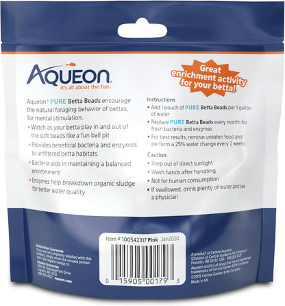 Aqueon Pure Betta Beads, Water Care for Unfiltered Aquariums, Maintains Clear Water and Helps Breakdown Organic Sludge, Pink (Pack of 2)
