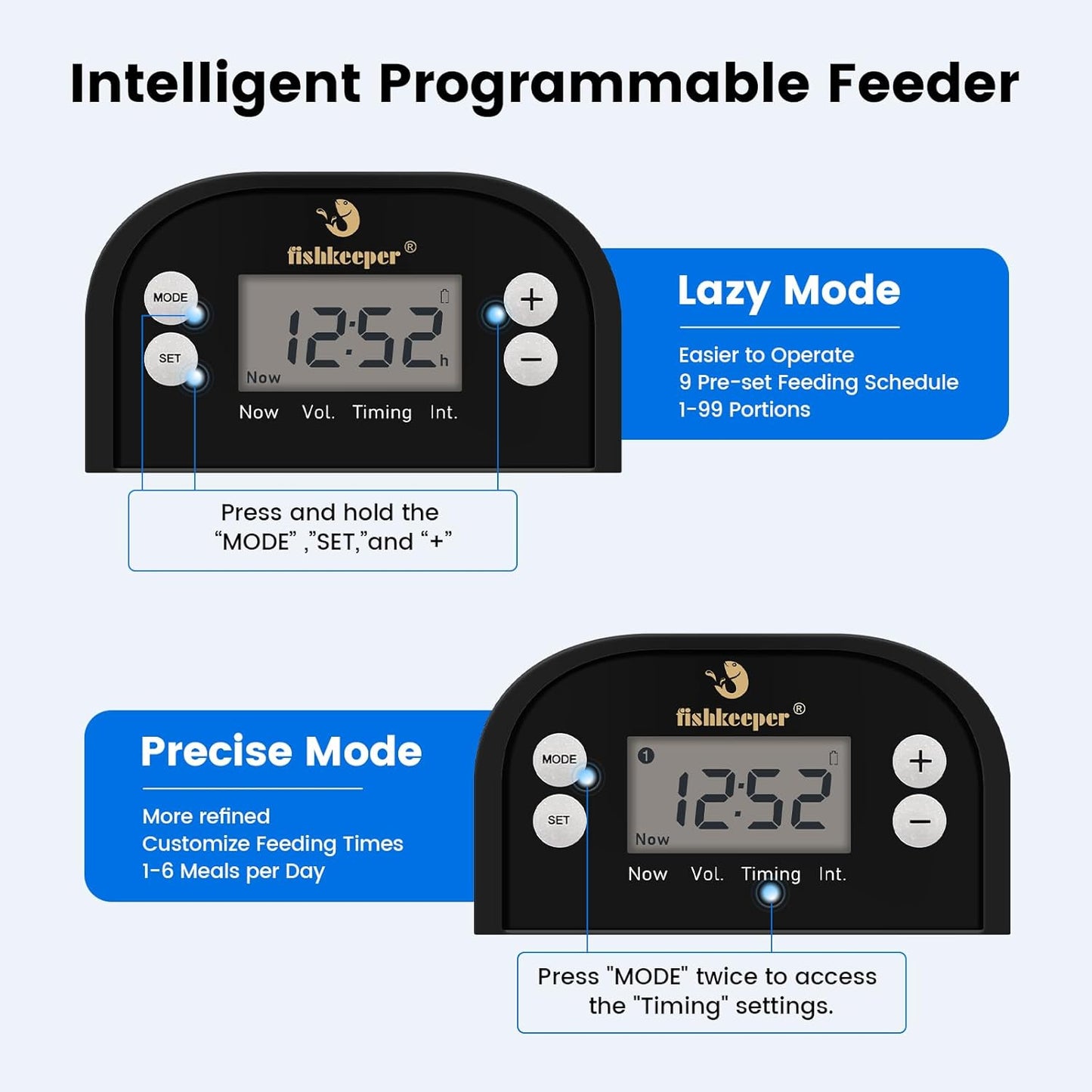 fishkeeper Automatic Fish Feeder for Pond - Weather-Resistant and Tip-Proof Design Precision Feeding for Vacation Dispenser with Timer, Outdoor Koi Fish Feeder, 2.8L LCD Display (Blue)